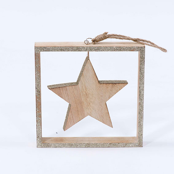 Cornice di legno con stella glitter 20x20 cm - Ingrosso articoli